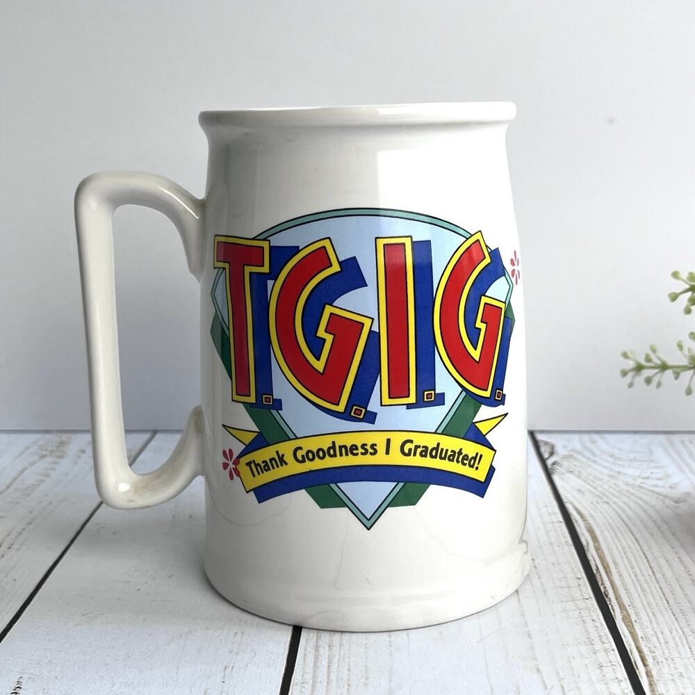 VTG Hallmark Mug Thank Goodness I Graduated 80s Big Smile Stein Student TGIG